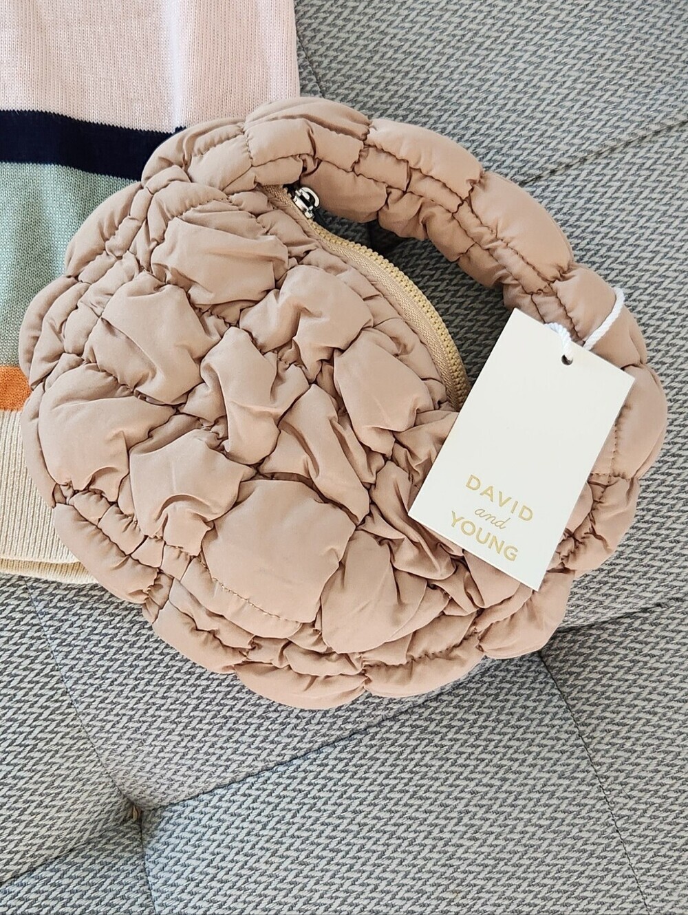 David and Young Quilted Round Handle Bag in Nude Blush